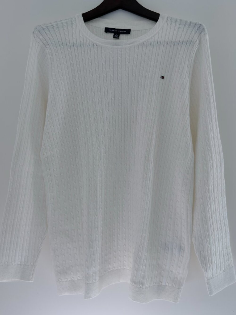 Tommy Hilfiger NWT White Cable Knit Cotton Crewneck Sweater Womens M 8-10 XL 14